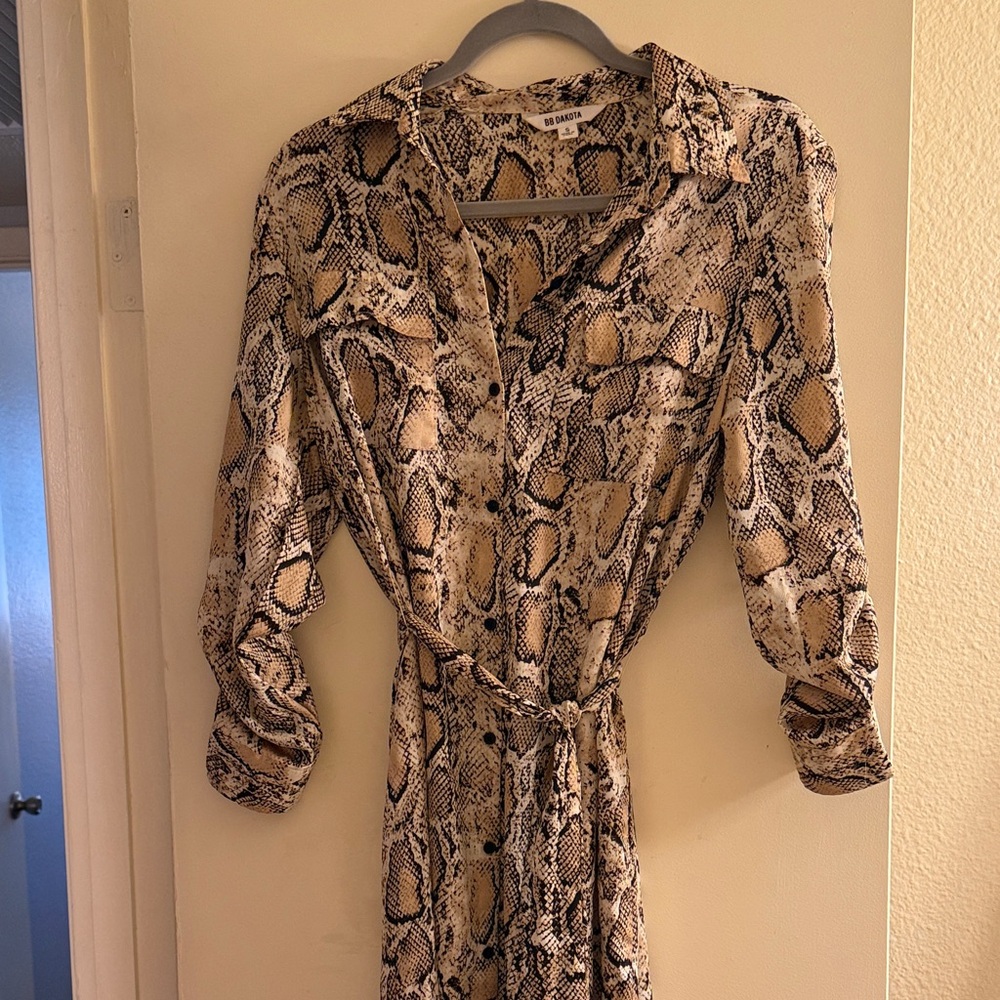 BB Dakota Long Sleeve Snake Print Dress - Brown and Cream